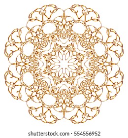 Gold circular pattern Kaleidoscope. East ornament. Mandala. Good for greeting cards, invitations. Print on fabric and paper.