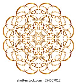 Gold circular pattern Kaleidoscope. East ornament. Mandala. Good for greeting cards, invitations. Print on fabric and paper.