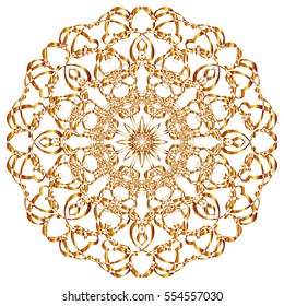 Gold circular pattern Kaleidoscope. East ornament. Mandala. Good for greeting cards, invitations. Print on fabric and paper.