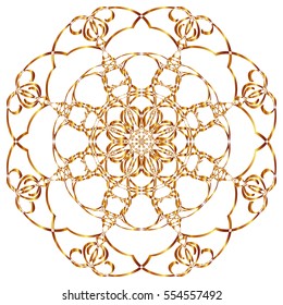 Gold circular pattern Kaleidoscope. East ornament. Mandala. Good for greeting cards, invitations. Print on fabric and paper.