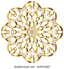 Gold circular pattern Kaleidoscope. East ornament. Mandala. Good for greeting cards, invitations. Print on fabric and paper.