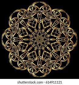 Gold circular pattern Kaleidoscope. East ornament. Mandala. Good for greeting cards, invitations. Print on fabric and paper.