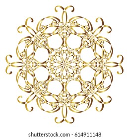 Gold circular pattern Kaleidoscope. East ornament. Mandala. Good for greeting cards, invitations. Print on fabric and paper.