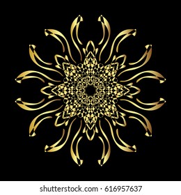 Gold circular pattern Kaleidoscope. East ornament. Mandala. Good for greeting cards, invitations. Print on fabric and paper.