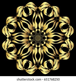 Gold circular pattern Kaleidoscope. East ornament. Mandala. Good for greeting cards, invitations. Print on fabric and paper.