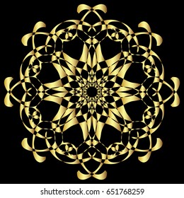 Gold circular pattern Kaleidoscope. East ornament. Mandala. Good for greeting cards, invitations. Print on fabric and paper.