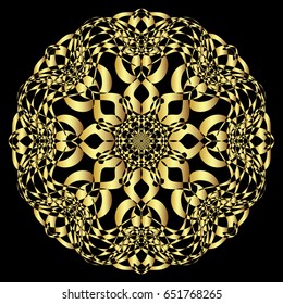 Gold circular pattern Kaleidoscope. East ornament. Mandala. Good for greeting cards, invitations. Print on fabric and paper.