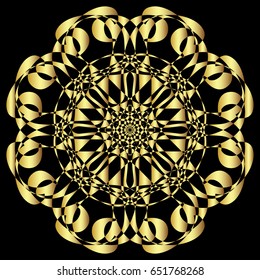 Gold circular pattern Kaleidoscope. East ornament. Mandala. Good for greeting cards, invitations. Print on fabric and paper.