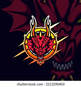 Gold Circular Red Dragon Head Emblem Vector Mascot