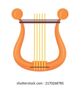 Gold cithara semi flat color vector object. Full sized item on white. Musical instrument. Ancient greek symbol. Simple cartoon style illustration for web graphic design and animation