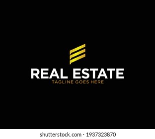 Gold City Building with Initial Letter E Golden Real Estate Apartment with E Monogram luxury elegant logo design