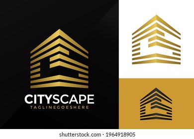 Gold City Building with Initial Letter C S, Golden Real Estate Apartment with CS Monogram luxury elegant logo design