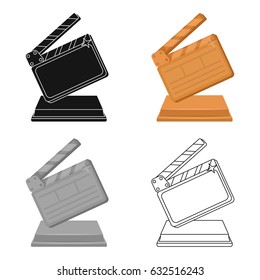 Gold clapperboard on stand.Award for best Director.Movie awards single icon in cartoon style vector symbol stock illustration.