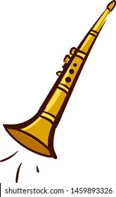 Clarinete dorado, ilustración, vector sobre fondo blanco.