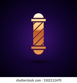 Gold Classic Barber shop pole icon isolated on dark blue background. Barbershop pole symbol.  Vector Illustration