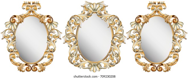 Gold Classic frame decor set. Detailed ornament vector illustration