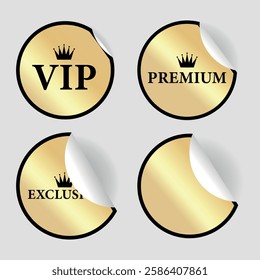 Gold classic paper stickers. Premium glossy template. Vector luxury illustration