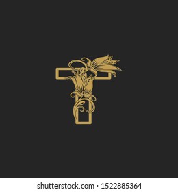 Gold Classy Abstract Nature letter T logo icon design concept for business identity.