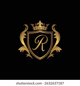 Gold Classy Royal Shield N Letter with Crown