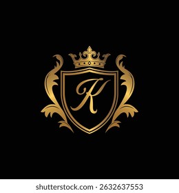 Gold Classy Royal Shield N Letter with Crown