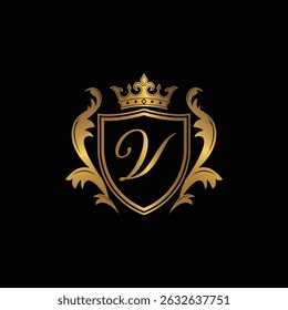 Gold Classy Royal Shield N Letter with Crown