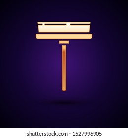 Gold Cleaning service with of rubber cleaner for windows icon isolated on dark blue background. Squeegee, scraper, wiper.  Vector Illustration