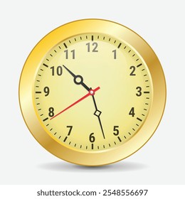 Gold clock with arabic numerals. Vector illustration of a clock with shadow underneath