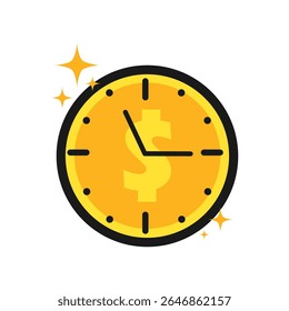 Cara de reloj de oro con signo de dólar y contorno negro para el tiempo es dinero