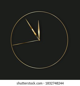 reloj de oro, cinco minutos hasta medianoche. vector