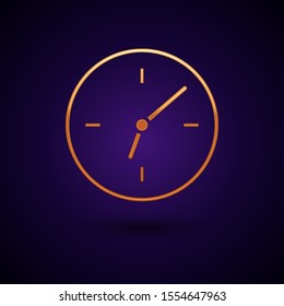 Gold Clock icon isolated on dark blue background. Time symbol.  Vector Illustration
