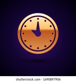 Gold Clock icon isolated on black background. Time symbol.  Vector Illustration