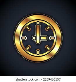 Gold Clock icon isolated on black background. Time symbol.  Vector