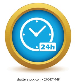 Gold clock icon on a white background. Vector illustration