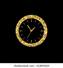 Gold clock icon , Vector illustration