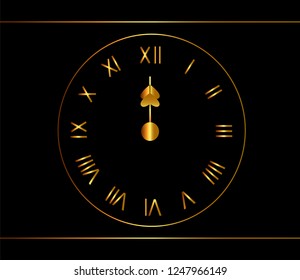 Gold clock, midnight, noon background