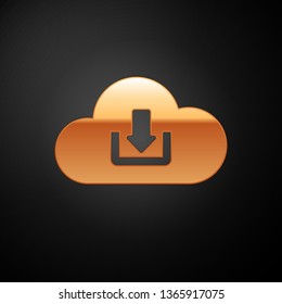 Gold Cloud download icon isolated on black background. Vector Illustration