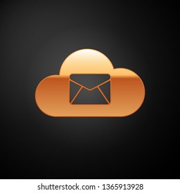 Gold Cloud mail server icon isolated on black background. Cloud server hosting for email. Online message service. Mailbox sign. Vector Illustration