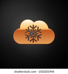 Gold Cloud with snow icon isolated on black background. Cloud with snowflakes. Single weather icon. Snowing sign.  Vector Illustration