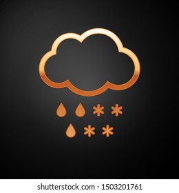 Gold Cloud with snow and rain icon isolated on black background. Weather icon.  Vector Illustration