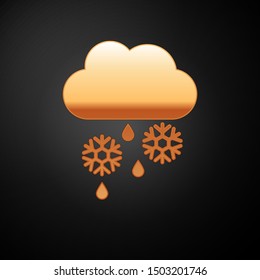 Gold Cloud with snow, rain and moon icon isolated on black background. Weather icon.  Vector Illustration