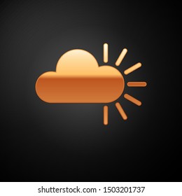 Gold Cloudy icon isolated on black background.  Vector Illustration