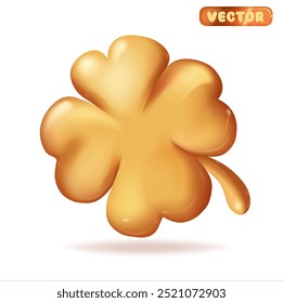 Hoja de trébol de oro para la buena suerte, Vector. Renderizado 3D