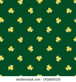 Gold clover seamless pattern on green background. St Patrick's day vector illustration.