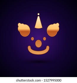 Gold Clown head icon isolated on dark blue background.  Vector Illustration
