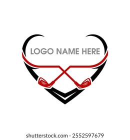 gold clubs making a heart shape. Abstract Logo for golf lovers. Design can be used as a decorative element in the sports posters or can be printed on merchandise  for business. 