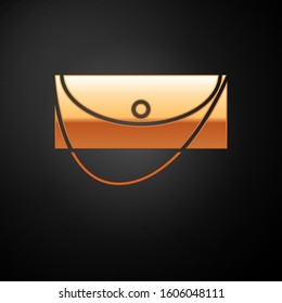 Gold Clutch bag icon isolated on black background. Women clutch purse.  Vector Illustration