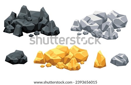 Gold coal mine game cave rock diamond isolated set. Vector flat graphic design illustration	