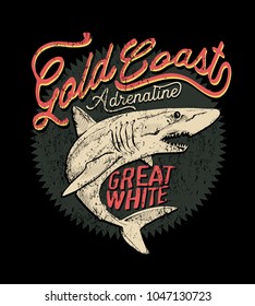 Gold coast adventure .Great white.Vector print design