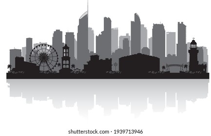 Gold Coast Australia city skyline vector silhouette illustration