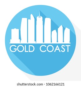 Gold Coast Australia Flat Icon Skyline Silhouette Design City Vector Art Round Logo.